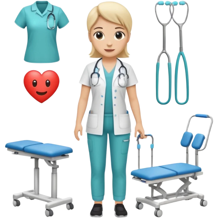 full body physiotherapist, healthcare clothing, with physiotherapy tools, emoji style emoji