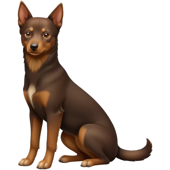 cinematic-[australian kelpie]-realistic-full-body-sitting-emoji,-tail-resting-loosely-beside-its-paws,-head-tilted-dramatically, -sleek-[Brown and tan]-fur,-simplified-yet-realistic-focused-features,-highly-detailed,-glowing-with-an-almost-sarcastic-glow emoji