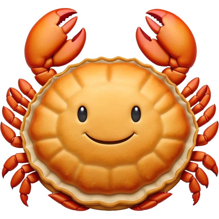 Shanghai Crab Shell Cake pastry shaped like crab shell, simplified emoji style with bold outlines and bright colors, cartoon style Xie Ke Huang specialty emoji