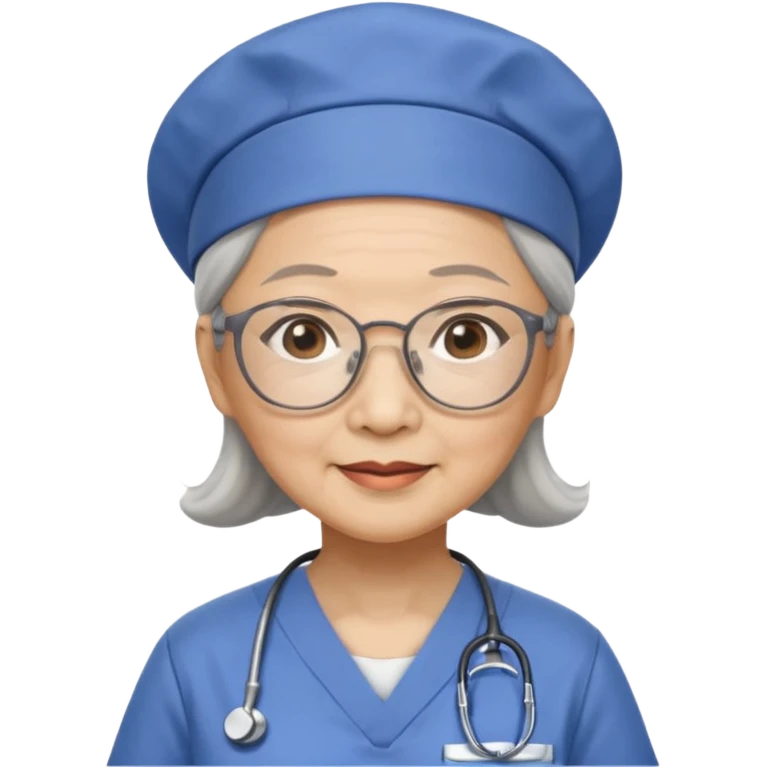 OLD ASIAN WOMAN WITH GLASSES, NURSE SCRUBS, CAP emoji
