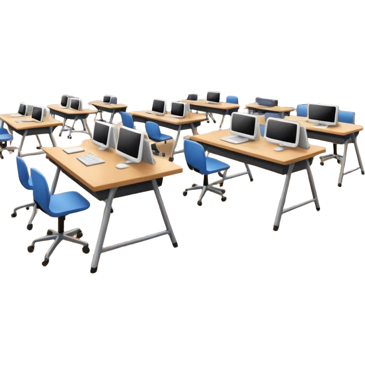 large study space with students working separately emoji