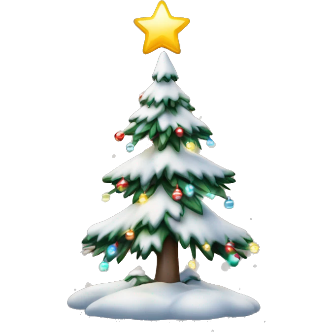Árbol de navidad nevado y decorado con luces y estrella  emoji