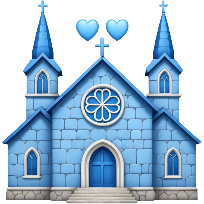 blue church building with hearts emoji