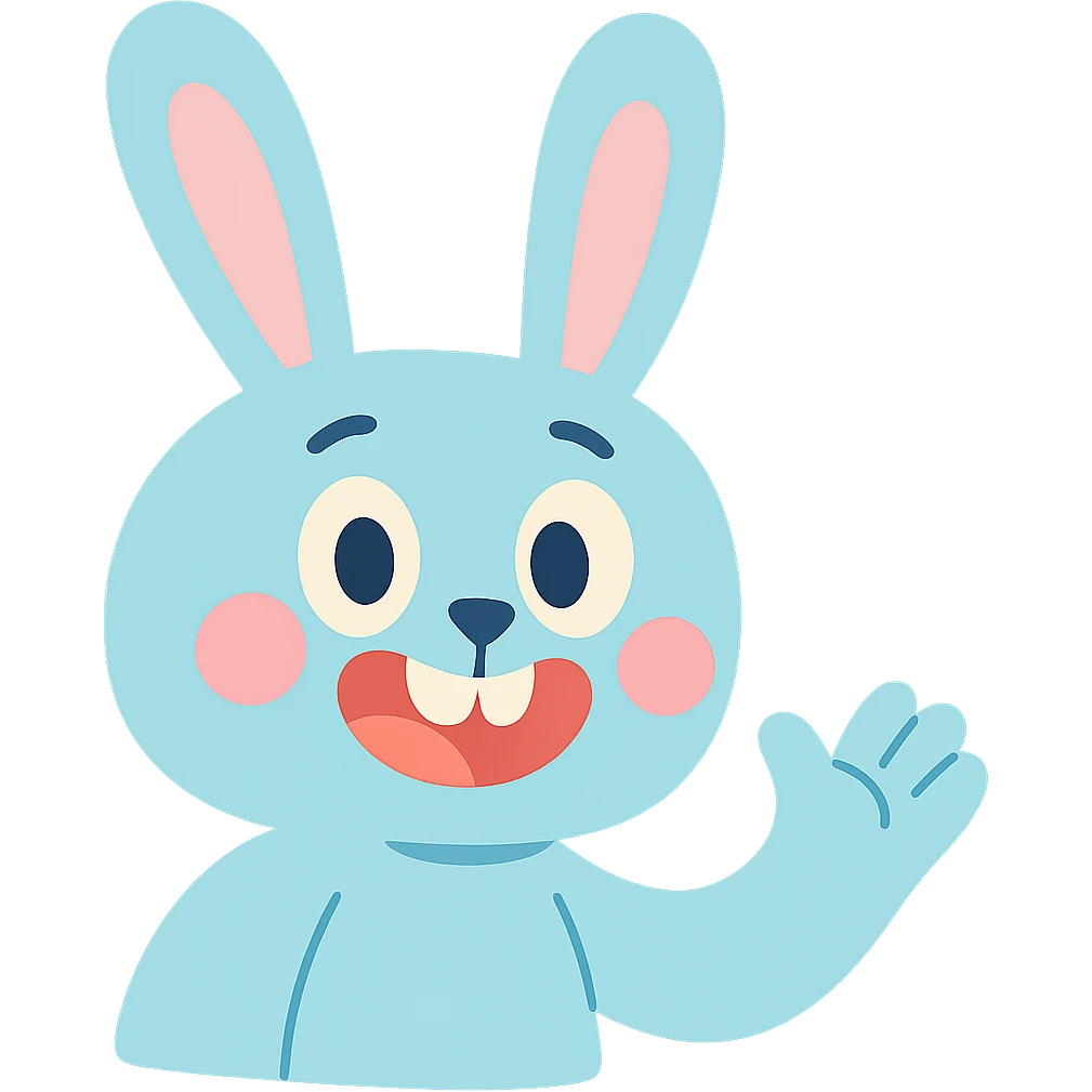 light blue cute rabbit head, pastel toon style emoji