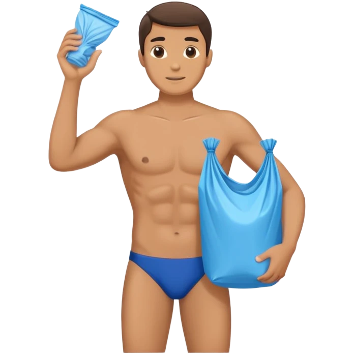 Man in speedo holding trash bags  emoji
