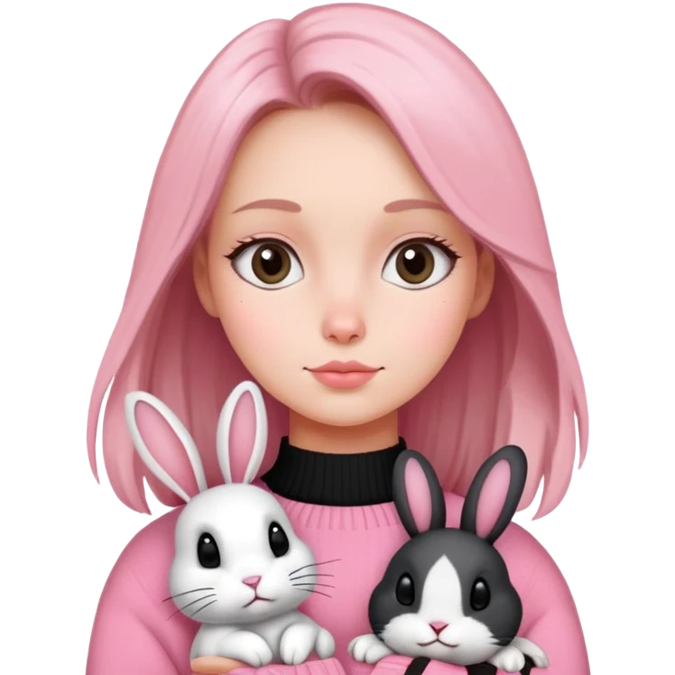 . Une femme avec un pull rose et un lapin noir et blanc  emoji