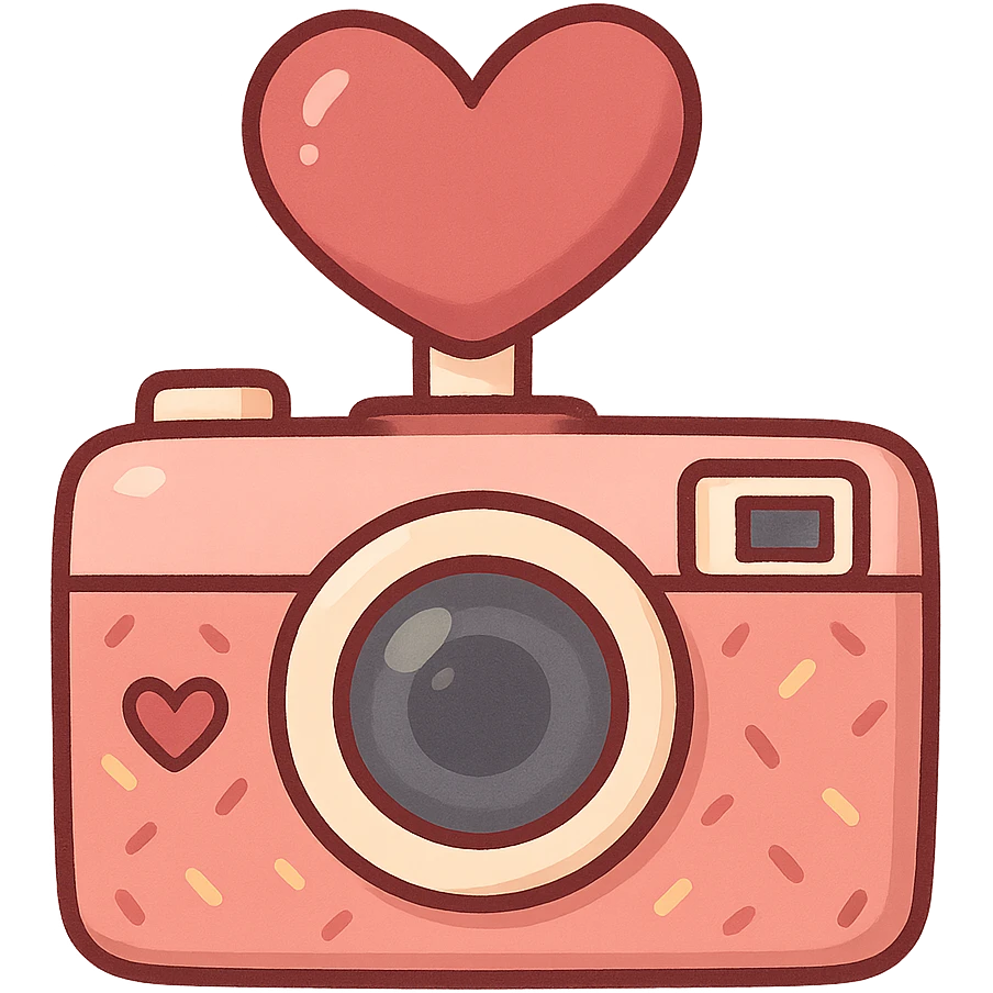 love-themed camera with heart-shaped flash emoji