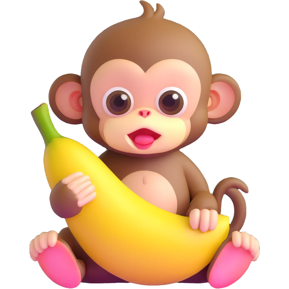 ultra cute baby monkey with enormous adorable eyes peeling a banana, pastel colors emoji