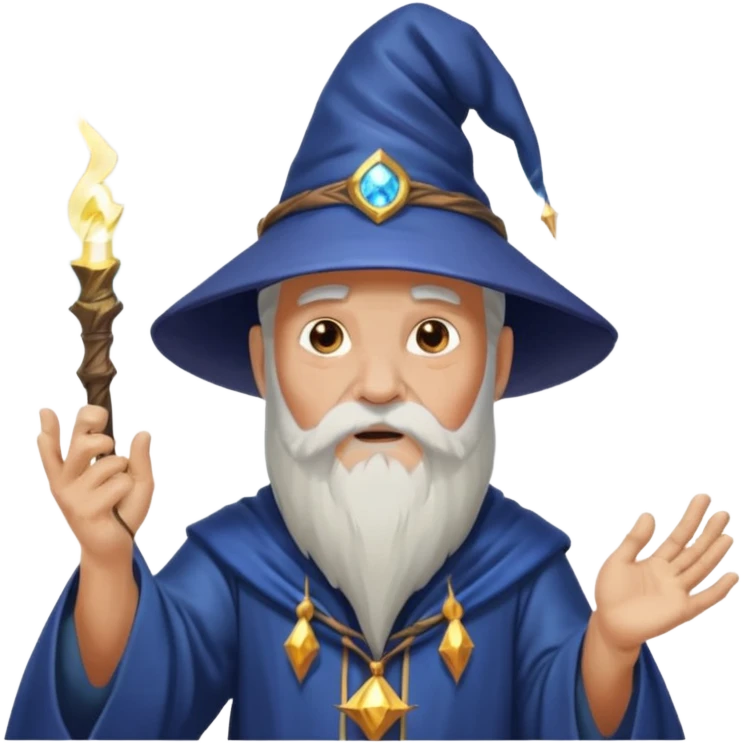 old wizard casting a lightning spell, fantasy theme, magic spells, wizard with long beard, pointed hat emoji
