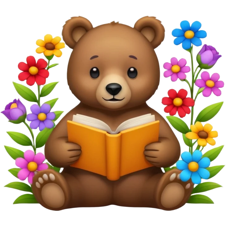 Bear reading books + flowers  emoji