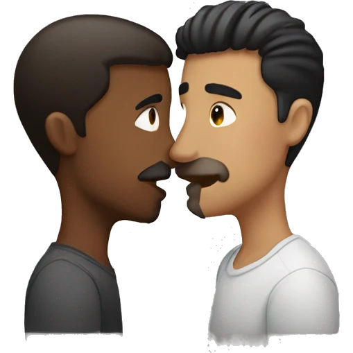 Two guys kissing. One younger and one a little older. The younger one is more brownish with black hair te other one is more white with dark brown hair emoji