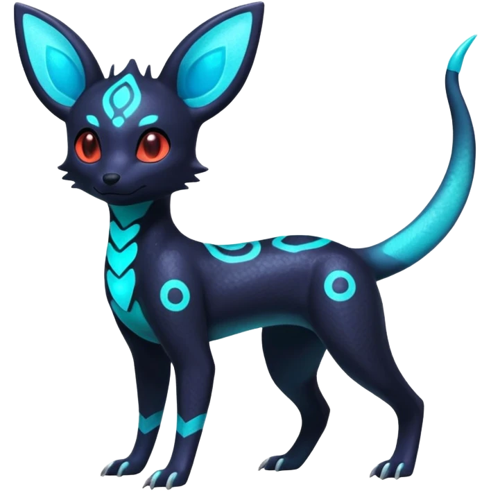 Shiny Aural Iridescent Fluorescent Bioluminescent Umbreon-Amaura-Salandit-Salamence-Fakémon-fusion (full body) emoji