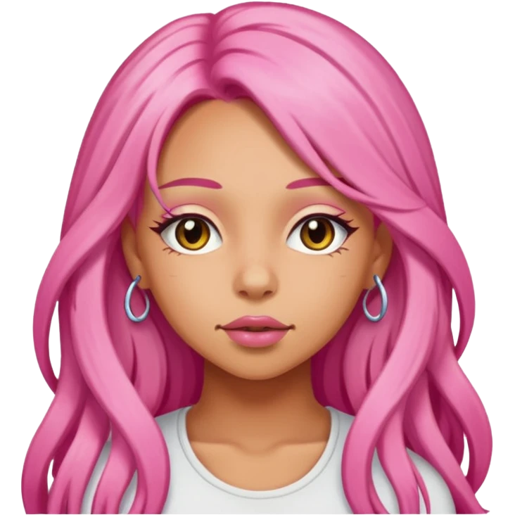 Doja Cat with pink long hair, tan skin emoji