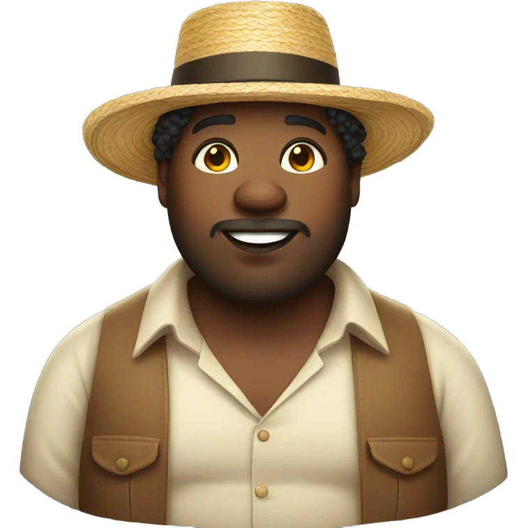 Fat Black guy with curly hair and straw hat emoji