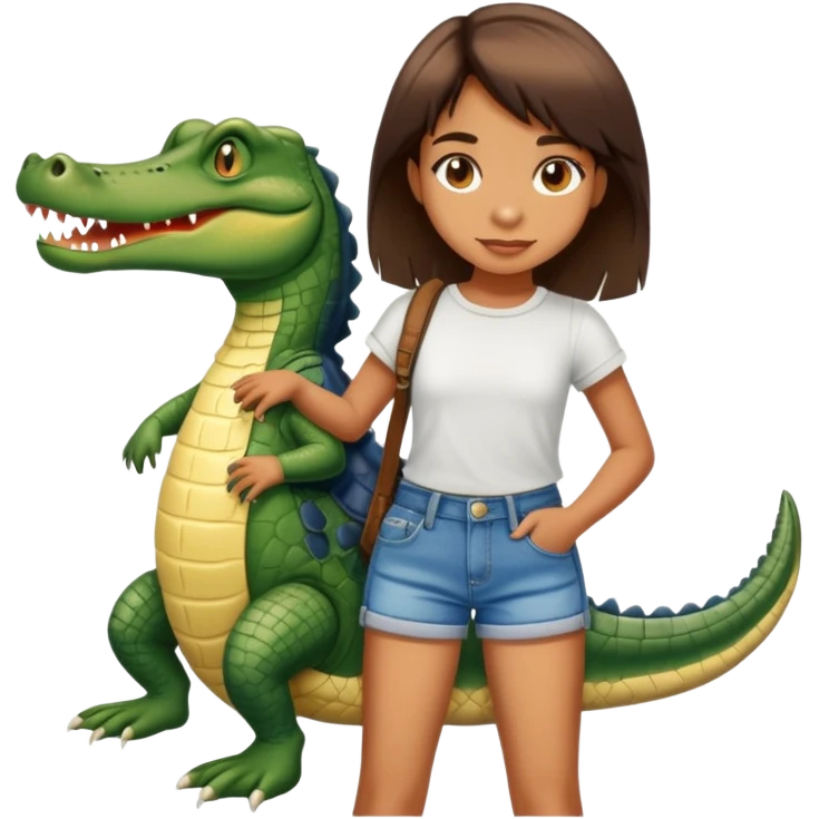 Teen girl in shorts with alligator emoji