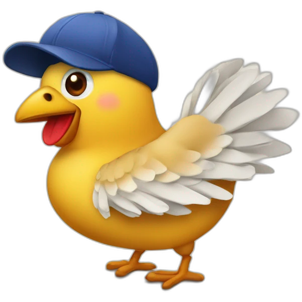 Pollito con gorra de restaurant alitas al vuelo emoji