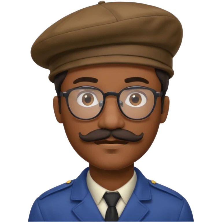 A black man with a mustache, wearing glasses, and a beret tilted to the right. emoji