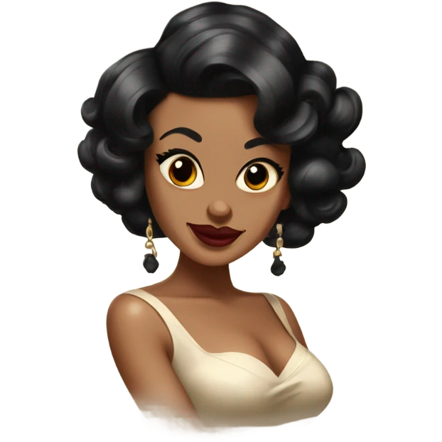 pin-up brown woman with black hair pin curls style emoji
