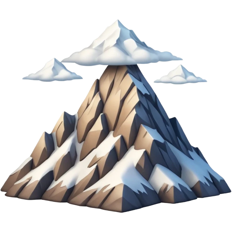 iOS-style 3D emoji: a tall mountain peak with snowy summit, steep slopes, and soft atmospheric shading, viewed from a low angle to emphasize height emoji