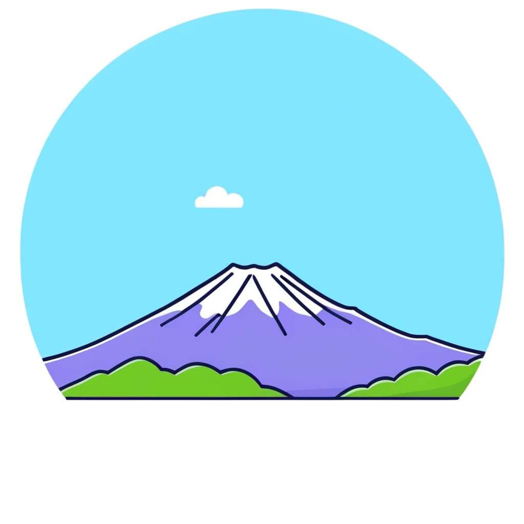 Mount Fuji, snow-capped mountain peak with colorful clouds emoji