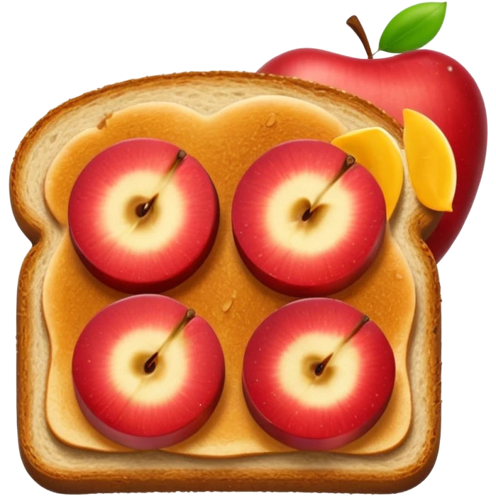 golden brown toast with red apple slices on top, emoji style, no text emoji