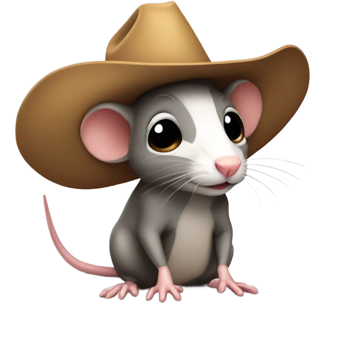 Cute rat wearing an oversized cowboy hat emoji