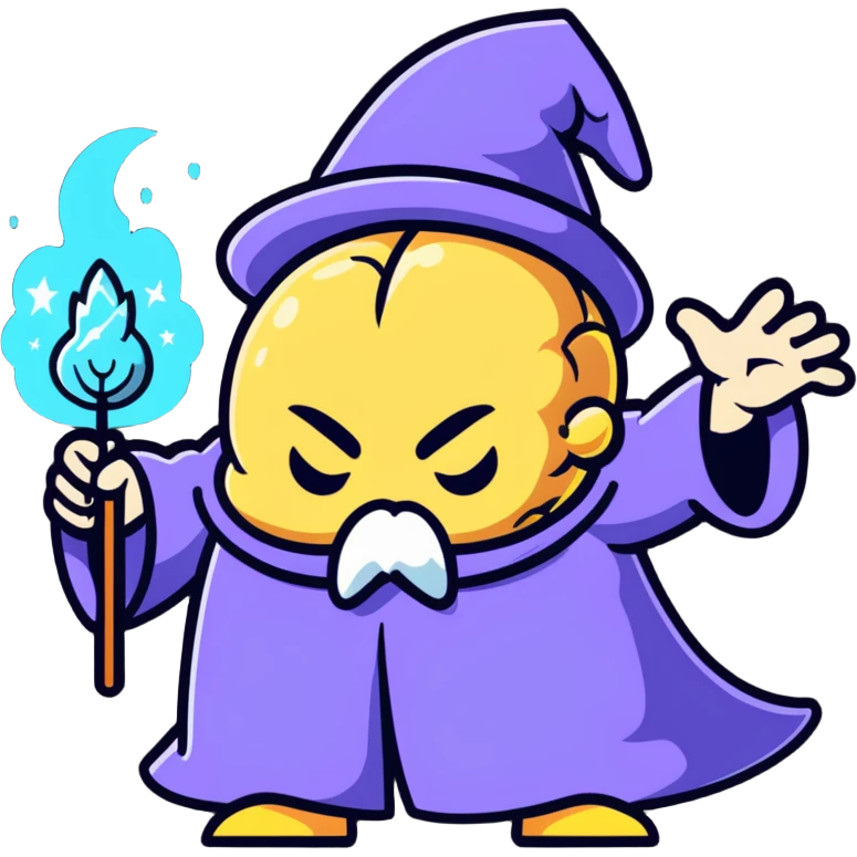 wizard battling a brain with magic emoji