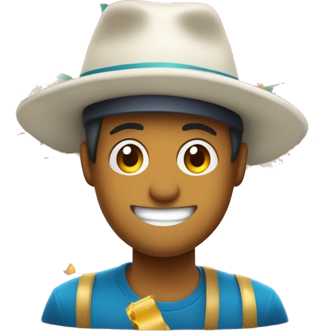 Una cara feliz con una gorra de fiesta y confeti alrededor, ideal para celebrar un logro importante o un evento especial emoji