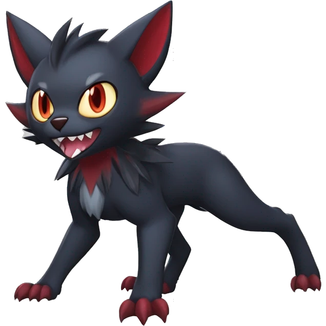   cool cute fantasy anime dark animal vampiric Litten-Zoroark-Nargacuga-cat-hybrid Fakemon with big fangs and bat-ears full body emoji
