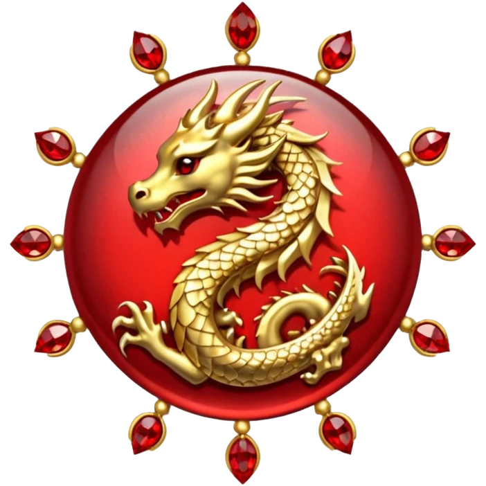 Golden Dragon crest/brosch in a circle with red gems emoji