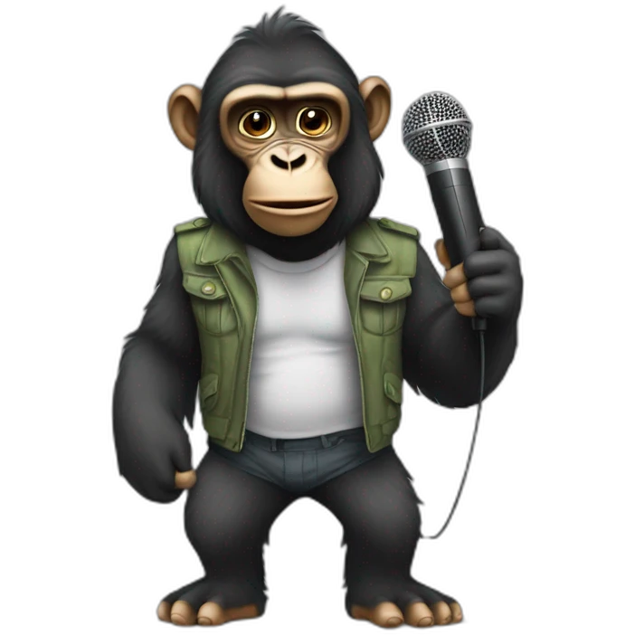Gorrila usando terno e um microfone  emoji