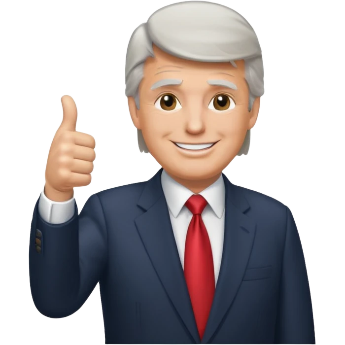 Donald trum smiling in a suit with his thumbs up emoji