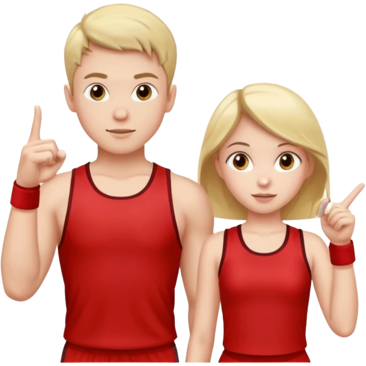 Girl and boy in red gym clothes who points out emoji