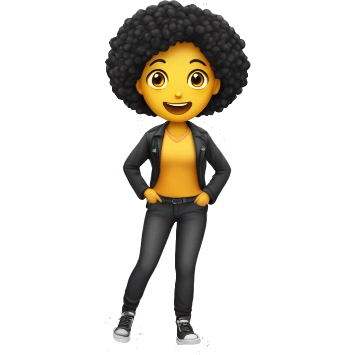 mulher de corpo inteiro, vestida com calça e sapato de salto, bolsa, bem estilosa, cabelos longos emoji