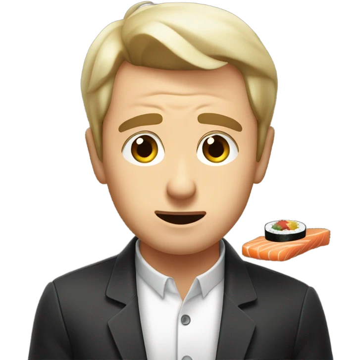 Guy saying wow to sushi emoji