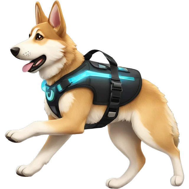  German shepherd husky fluffy ears and holographic harness running emoji