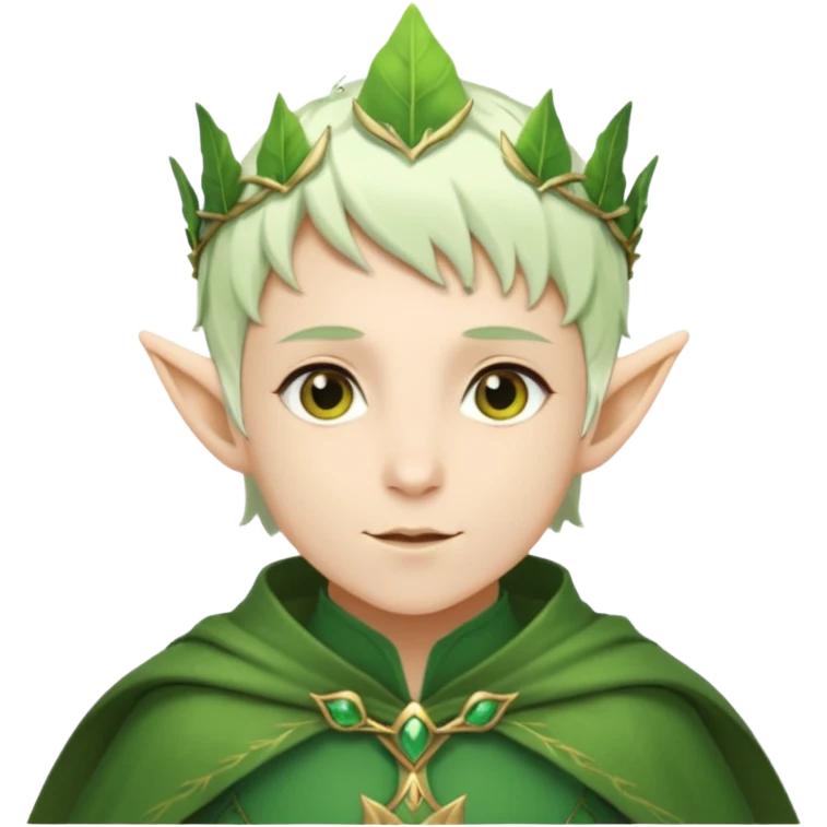 Forest Elf – elegant green-skinned elf with leaf crown and cloak, white short hair emoji
