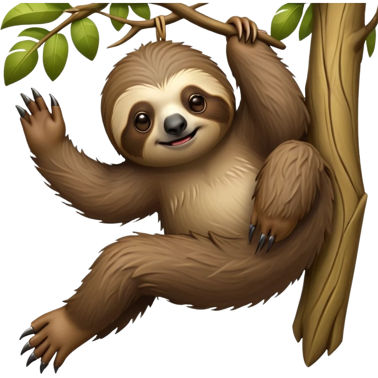 cinematic-sloth-realistic-full-body-hanging-emoji,-long-curved-claws-clinging-to-a-tree,-thick-shaggy-brown-fur-slightly-ruffled,-head-tilted-dramatically,-slow-blinking-eyes-filled-with-serene-wisdom,-simplified-yet-realistic-focused-features,-highly-detailed,-glowing-with-an-almost-sarcastic-glow emoji