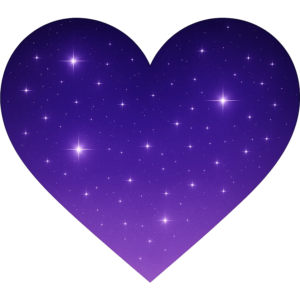 Modify the heart with a night sky gradient to a purple night theme with a purple gradient, more stars, and a soft glow. Remove the background entirely. emoji