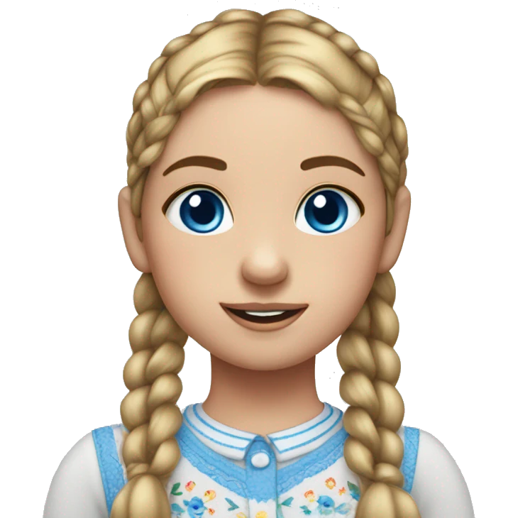 girl with blue eyes and two pigtails wearing an embroidered shirt emoji