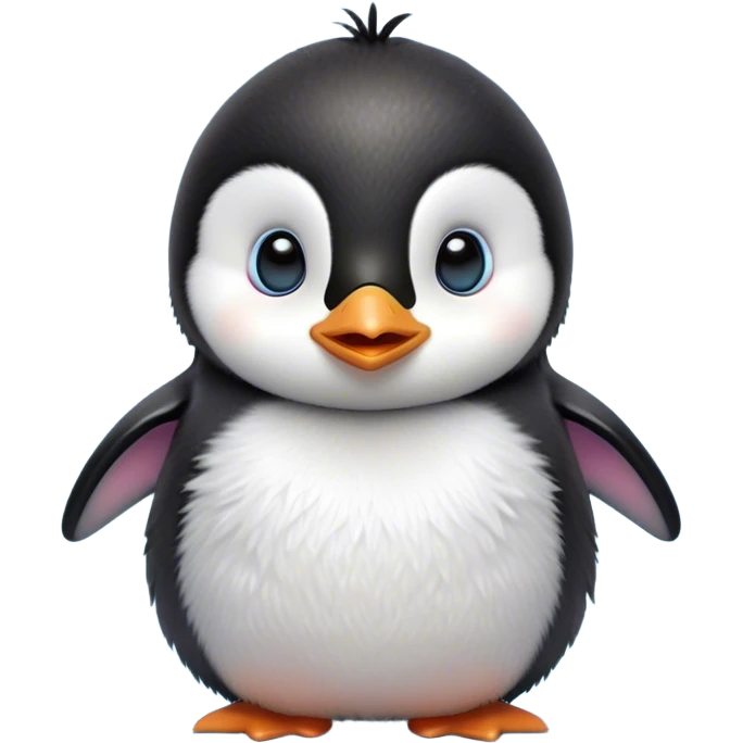 Cinematic Comical Baby Penguin Portrait Emoji, Head tilted dramatically with an exaggeratedly shocked expression, featuring delightfully fluffy plumage with wide, comically expressive eyes full of humorous disbelief, Simplified yet hilariously expressive features, highly detailed, glowing with a slightly sassy polar glow, high shine, dramatic yet playful, stylized with an air of cheeky innocence, soft glowing outline, capturing the essence of a meme-worthy baby penguin that seems ready to side-eye its way into viral fame! emoji