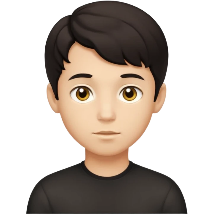 This avatar of boy has tightly curled dark hair styled upward, a rounded face with golden-brown eyes, and a neutral expression emoji