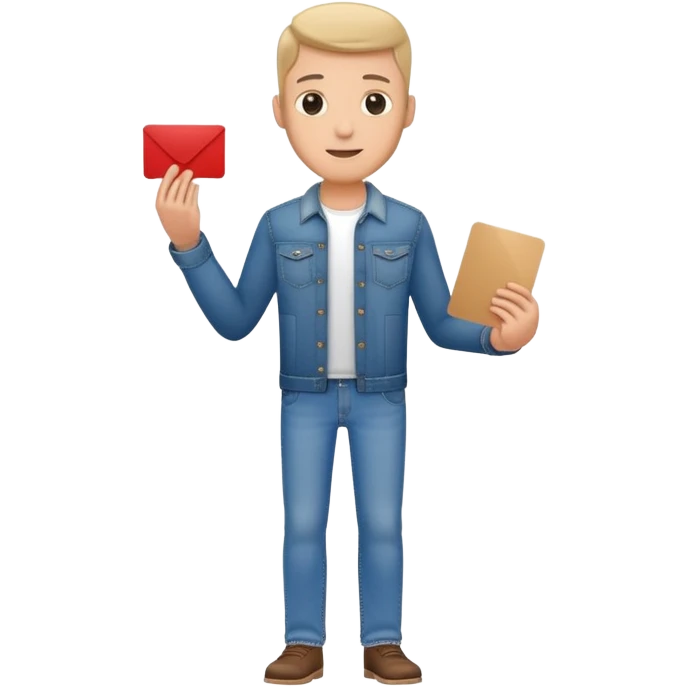 man in jeans holding a card in one hand emoji