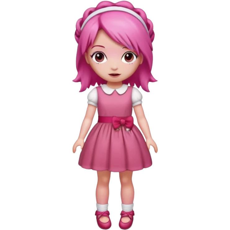 Isolated detaile illustration modern raspberry torte doll figurine full body with pink hair and a raspberry hairband emoji