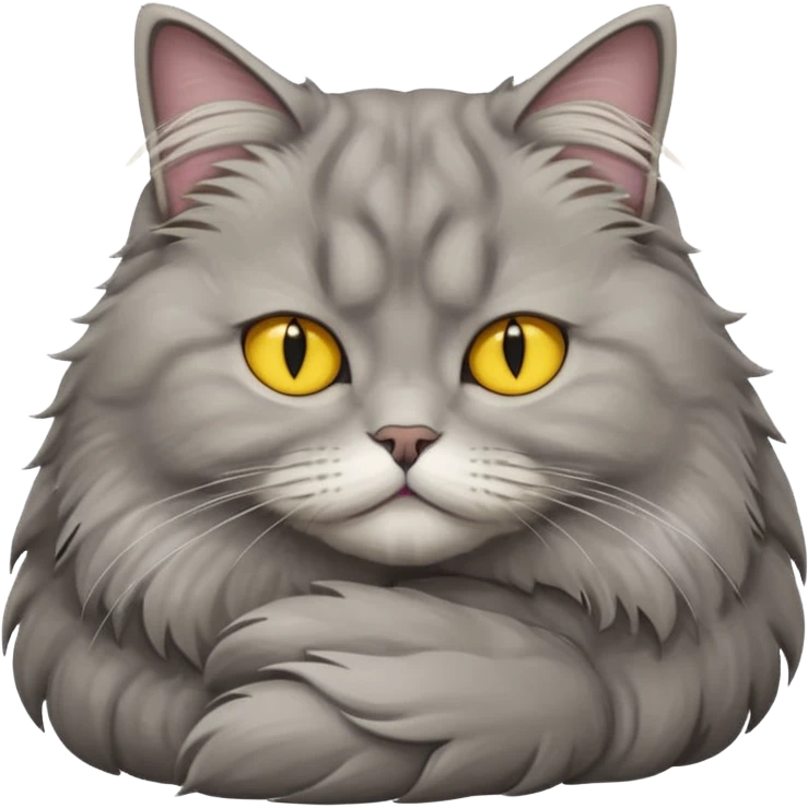 grey fluffy british long hair cat with yellow eyes ist sleeping emoji