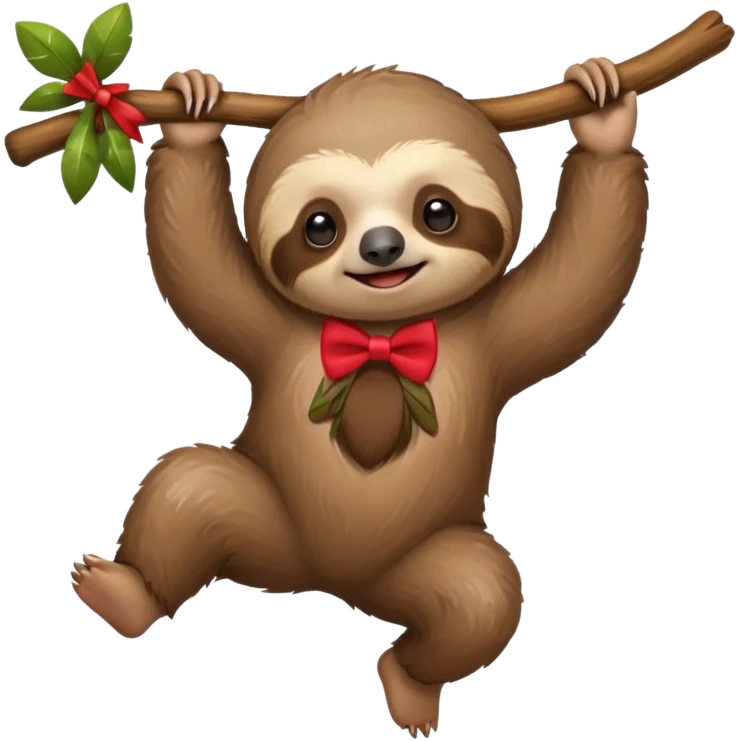cute swinging Sloth on stick, red bow tie emoji