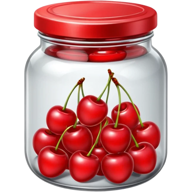 Realistic glass jar with silver metallic lid filled with maraschino cherries inside of it. emoji