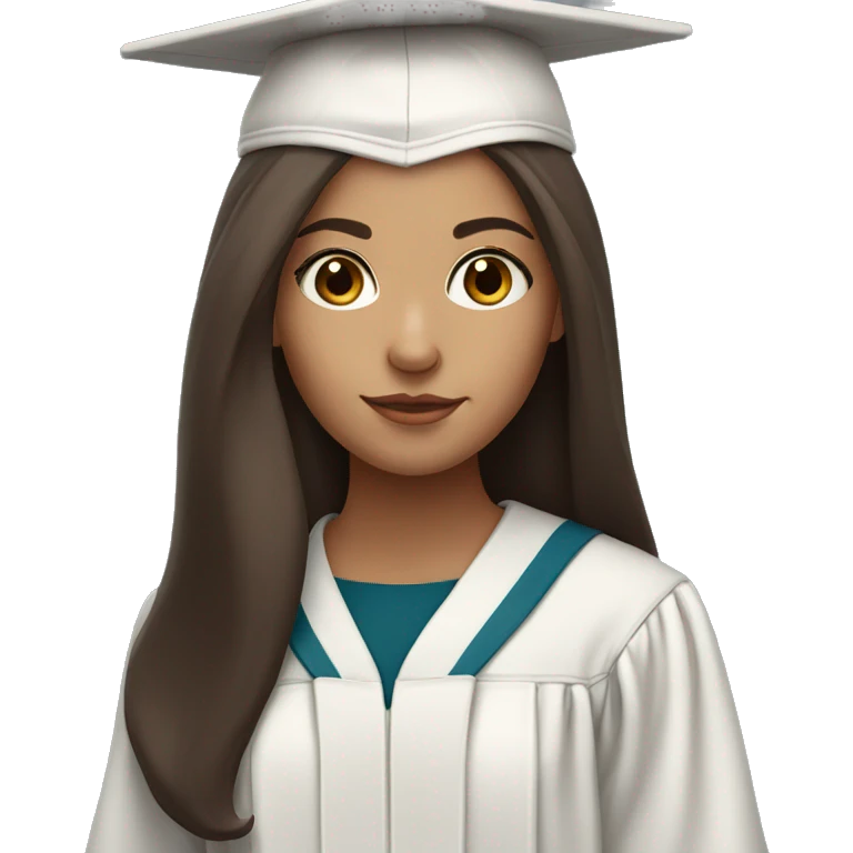 white-skin girl with long brown hair and dark brown eyes with graduation cap and attire emoji