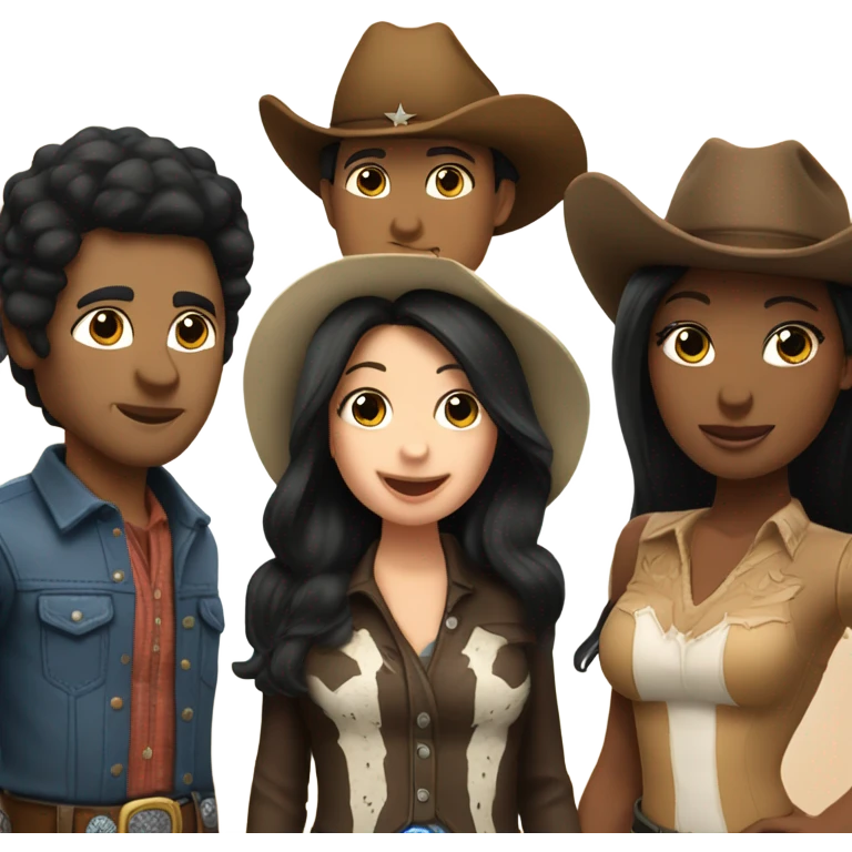 Skin-tone-3 cowboy kissing skin-tone-5 woman with black hair. emoji