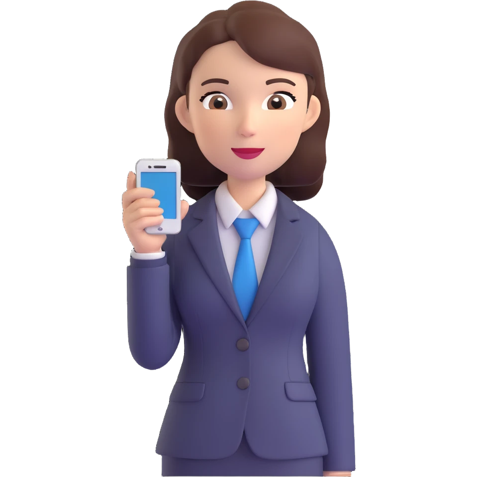 3D style, female office worker using a mobile phone, smart outfit, contemporary setting emoji